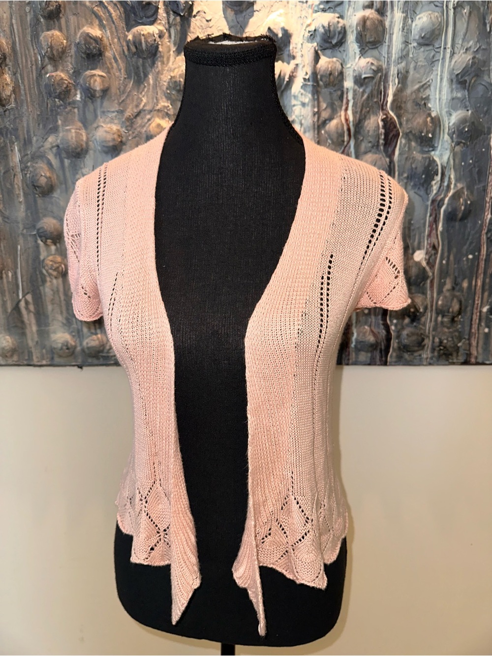⭐️ imPRESS Blush Pink Open-Knit Short Sleeve Cardigan (says LG but Small)